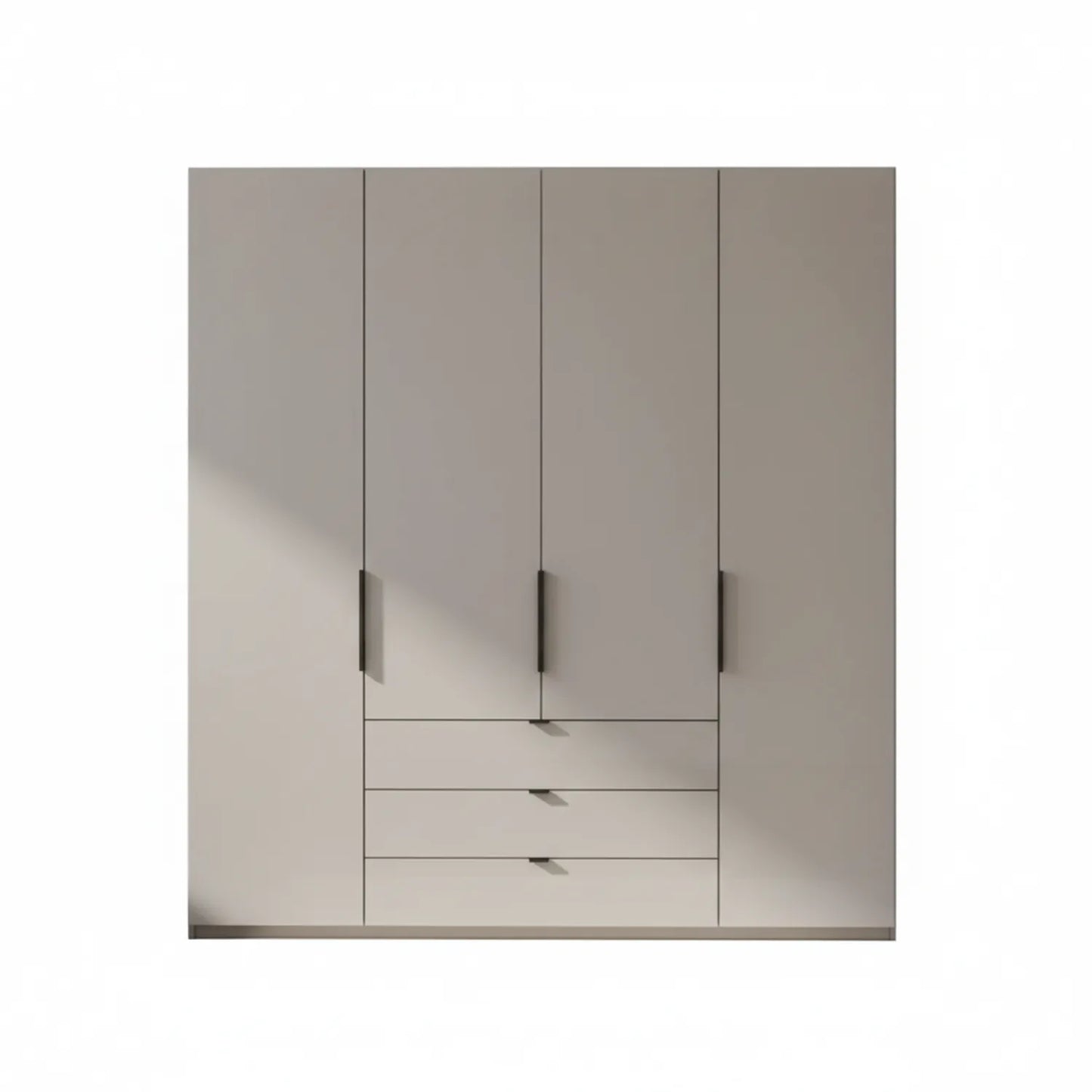 Amara 200cm 4 Door Bifold Combi Wardrobe with Glass Doors and Drawers in Pebble Grey - Front View