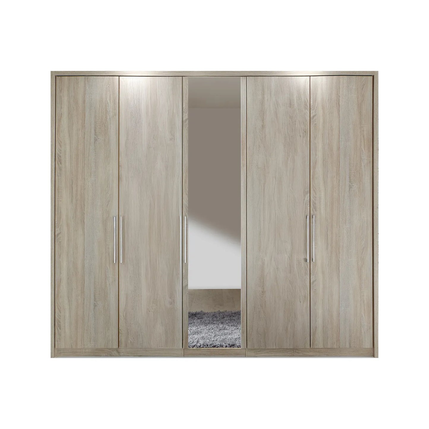 Wiemann Bristol Rustic Oak and Mirror Front 4 Door Wardrobe