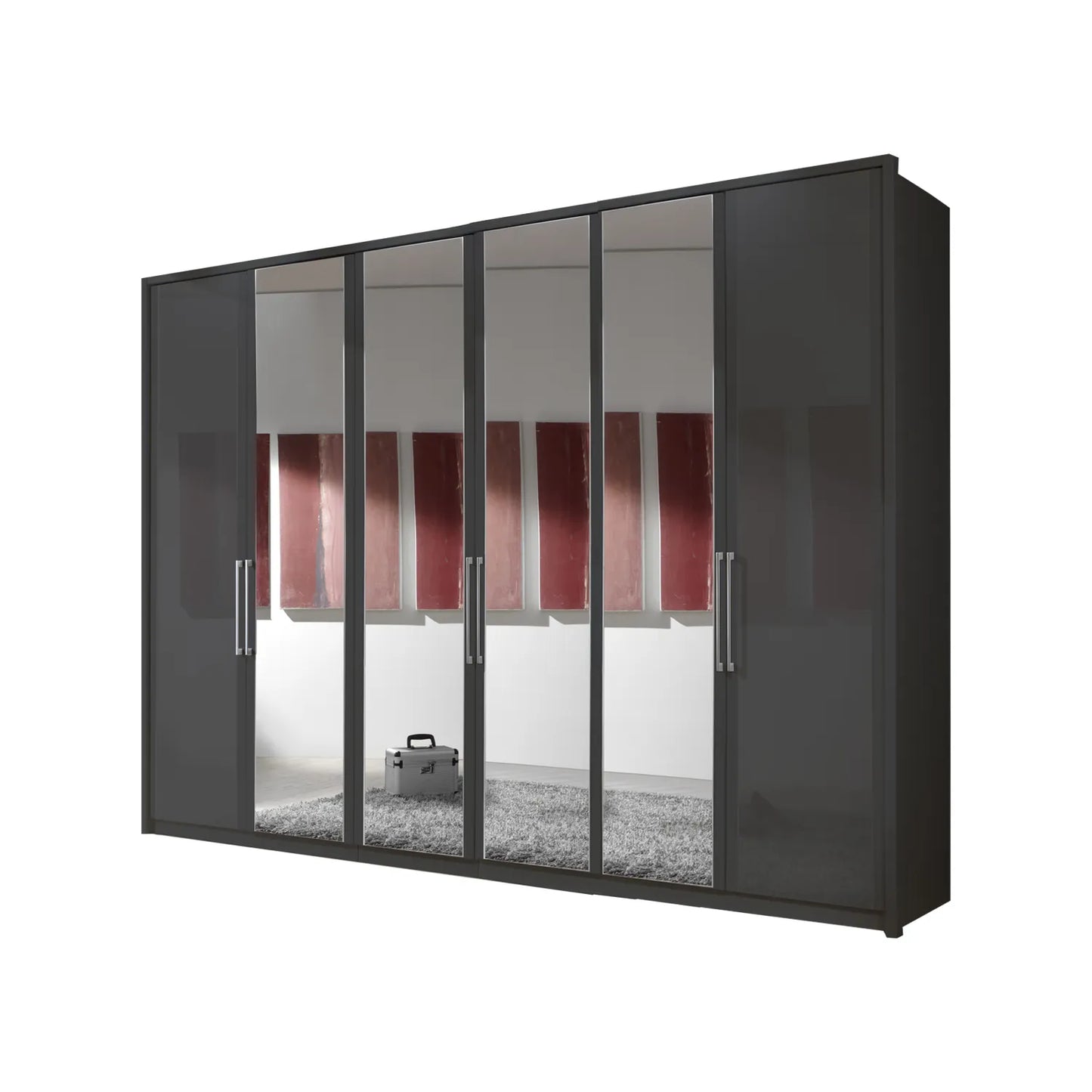 Wiemann Bristol Graphite and Mirror Front 4 Door Wardrobe