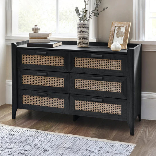 Sydney Black 6 Drawer Wide Chest - Styled in a Bedroom