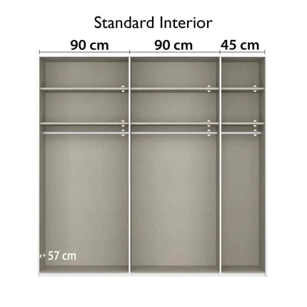 Nimbus White & Grey Mirror Sliding Door Wardrobe -  Interior view with Compartment Dimensions