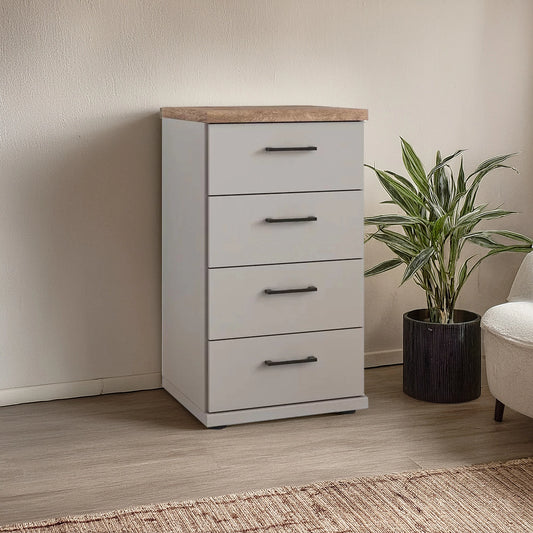 Wiemann Adeline 4 Drawer Narrow Chest in Pebble Grey - Styled in Bedroom
