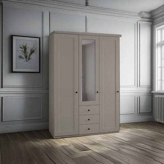 Wiemann Adeline 3 Door 3 Drawer Wardrobe - W150cm With Mirror in Pebble Grey - Styled in Bedroom