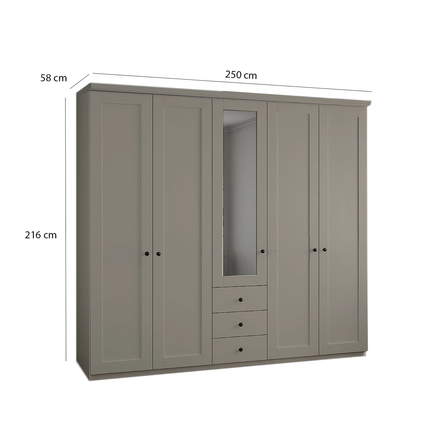 Wiemann Adeline 5 Door 3 Drawer Wardrobe - W250cm - Dimensions