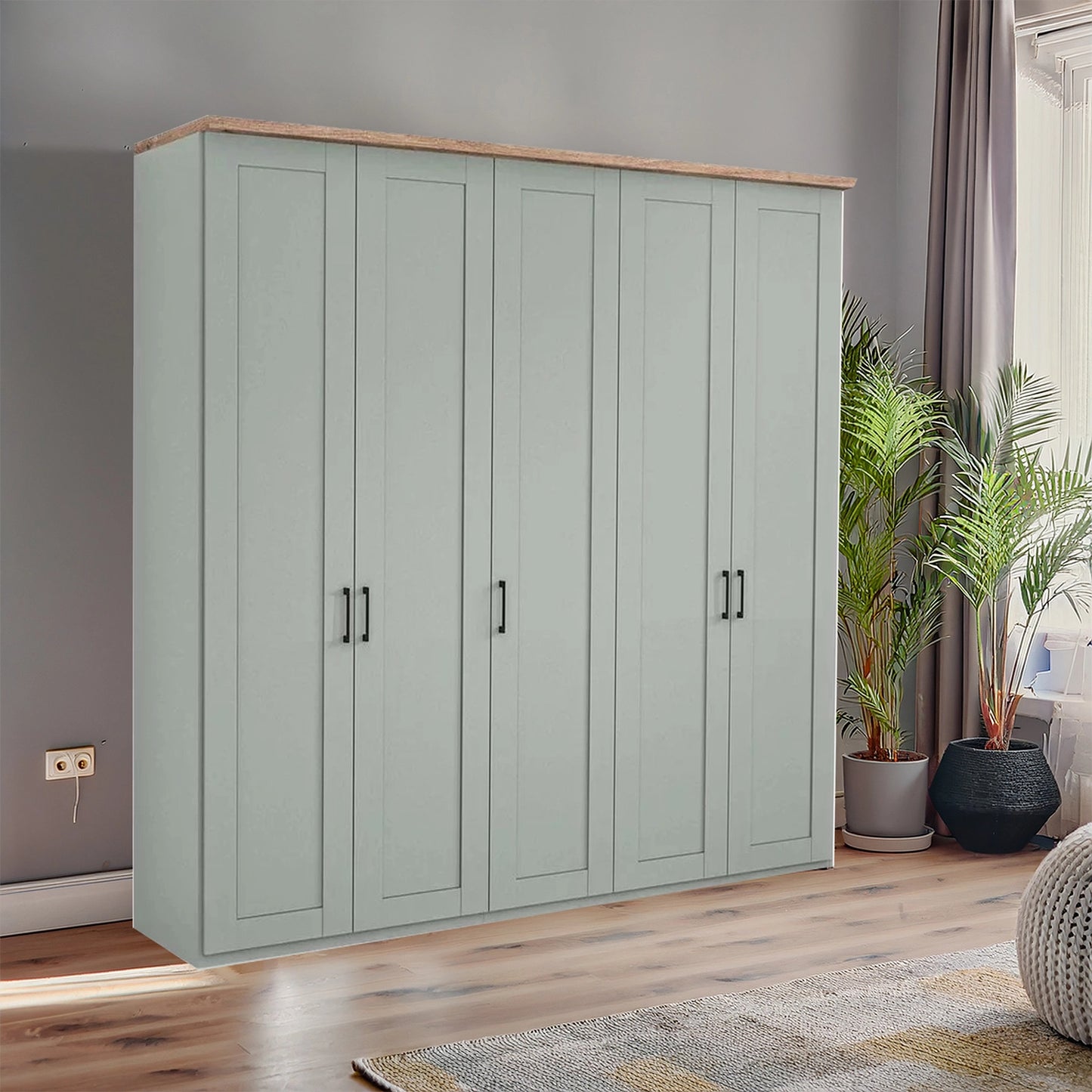 Wiemann Adeline 5 Door Hinged Wardrobe - W250cm in Sage Green - Styled in Bedroom