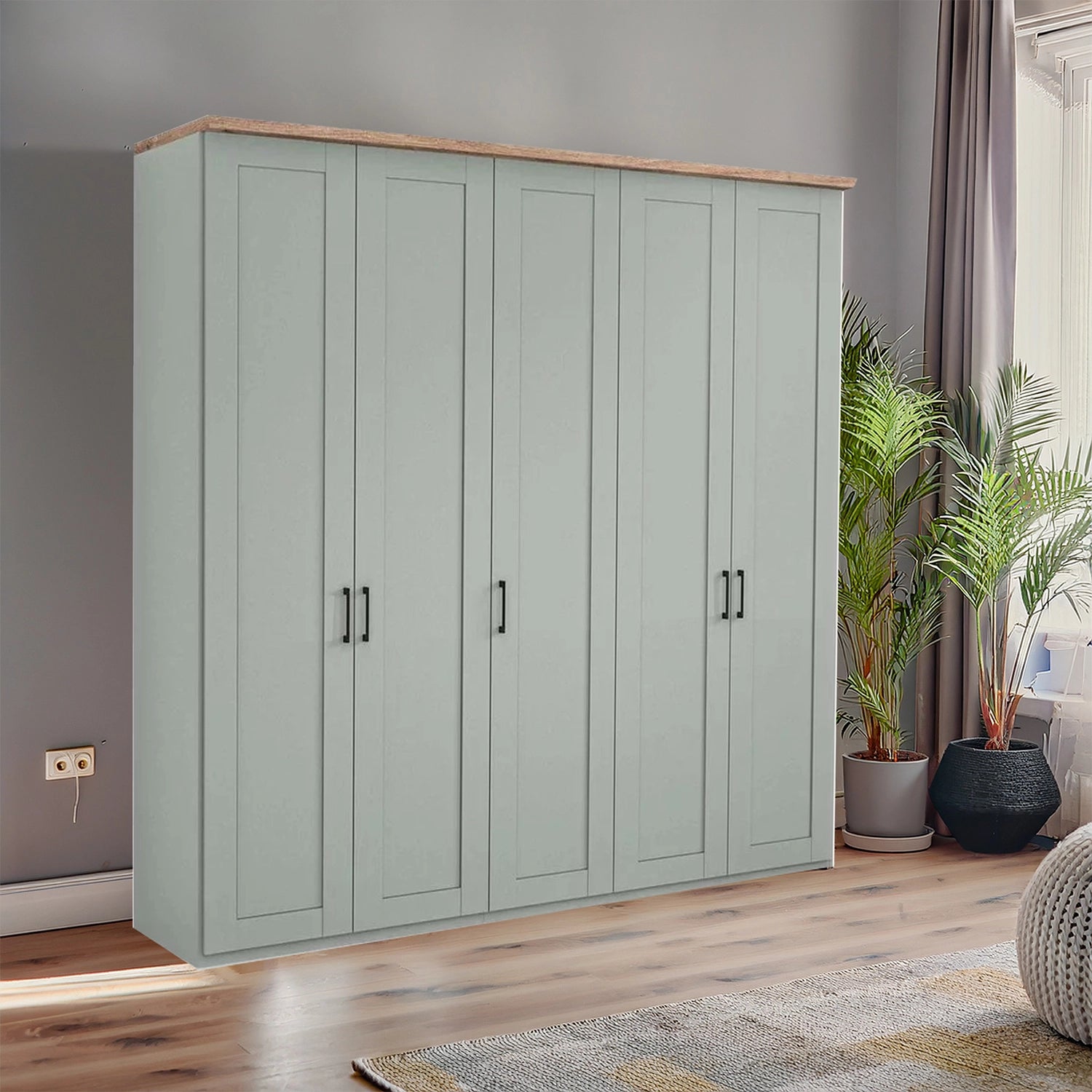 Wiemann Adeline 5 Door Hinged Wardrobe - W250cm in Sage Green - Styled in Bedroom