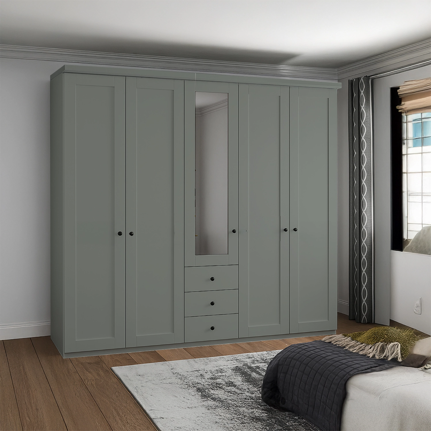 Wiemann Adeline 5 Door 3 Drawer Wardrobe - W250cm With Mirror in Pebble Grey