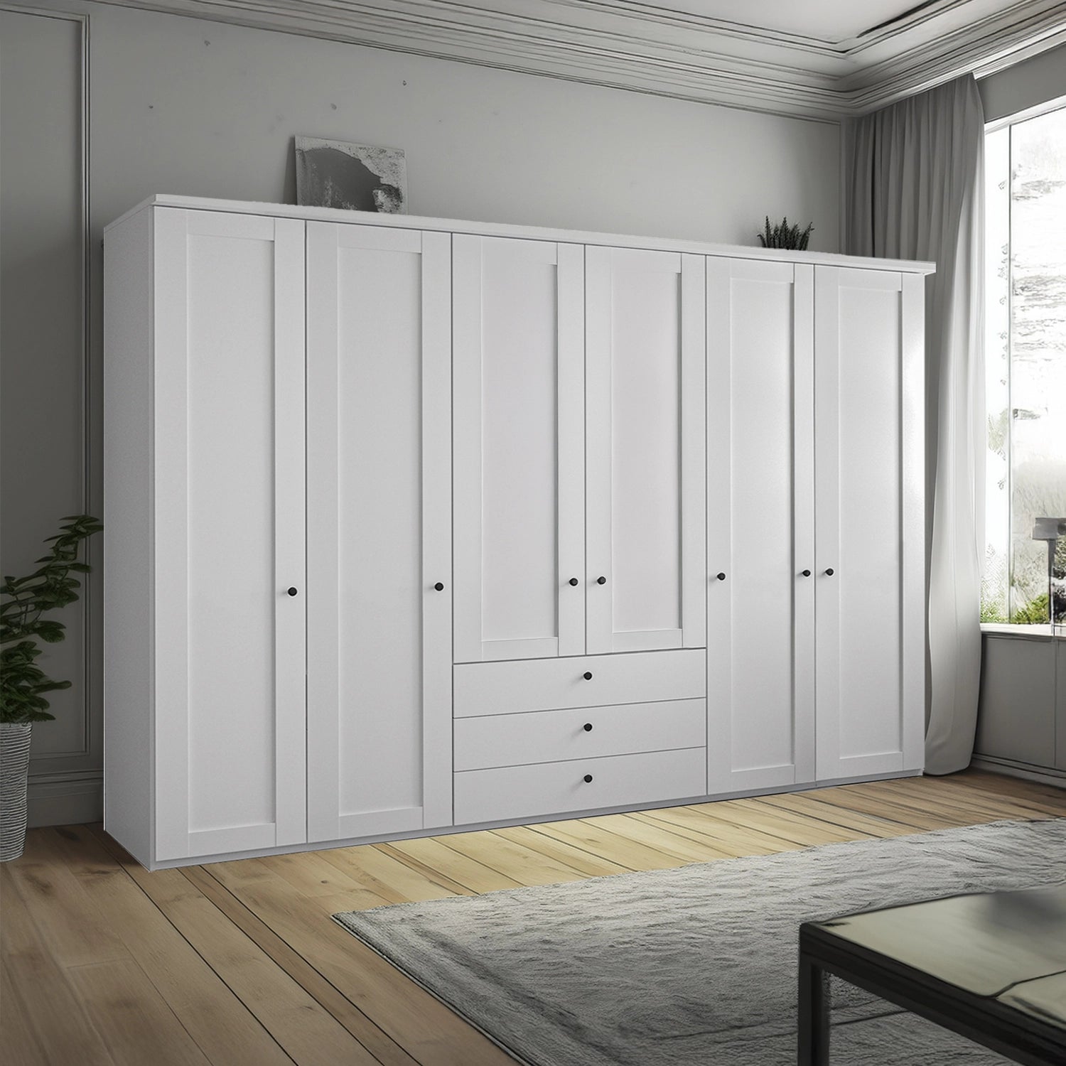 Wiemann Adeline 6 Door 3 Drawer Wardrobe - W300cm in Pebble Grey - Styled in Bedroom