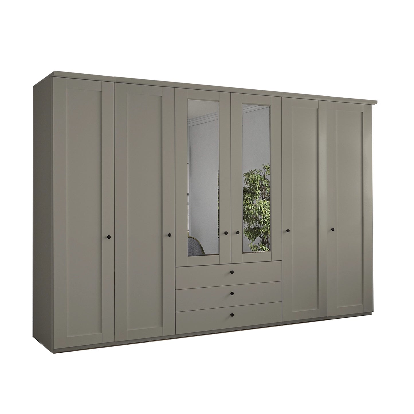 Wiemann Adeline 6 Door 3 Drawer Wardrobe - W300cm With Mirror in Pebble Grey