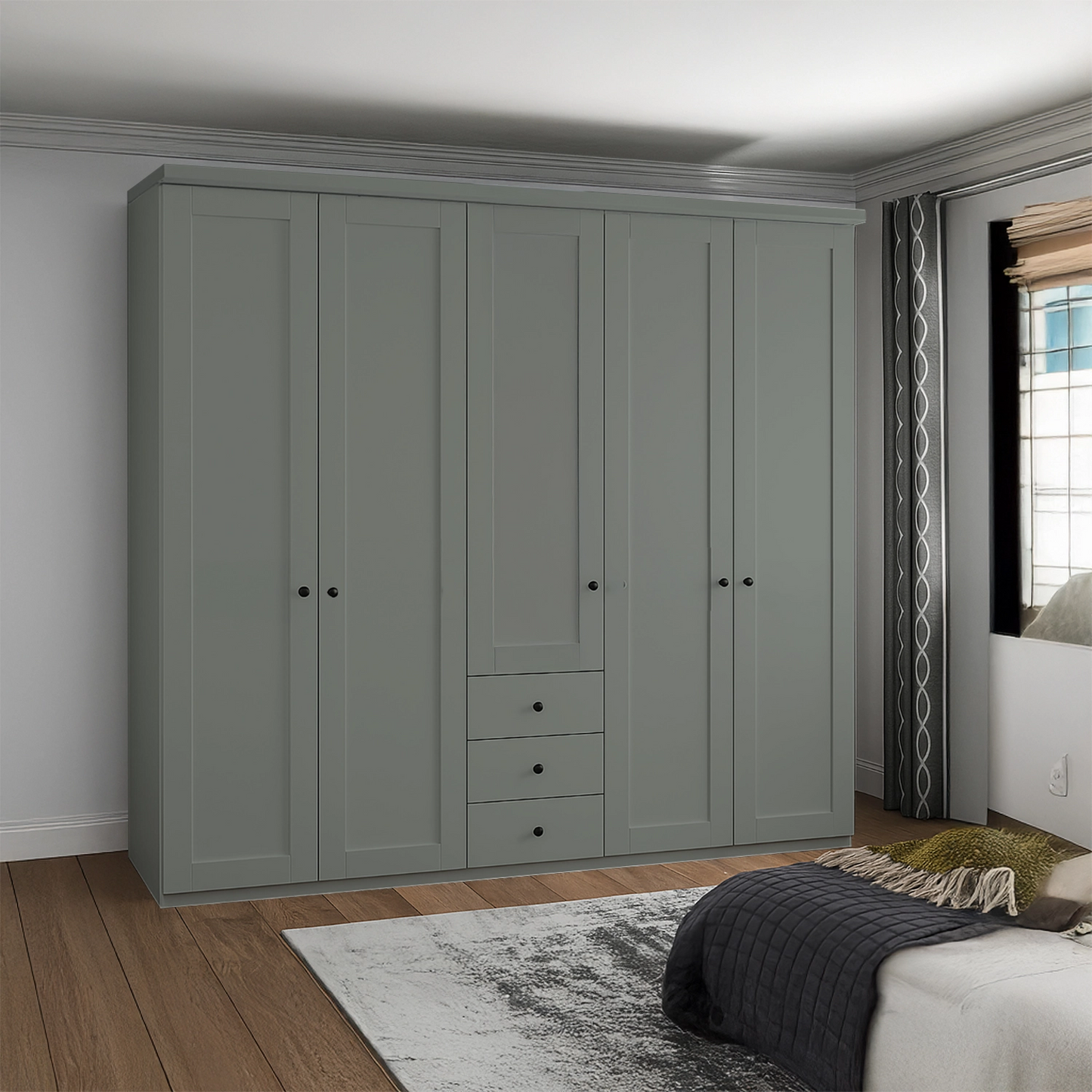 Wiemann Adeline 5 Door 3 Drawer Wardrobe - W250cm in Sage Green