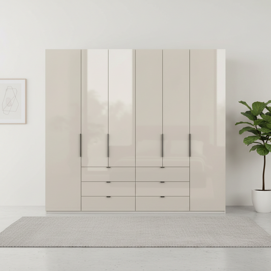 Amelia 250cm 6 Door Combi Wardrobe with Glass Doors and Drawers