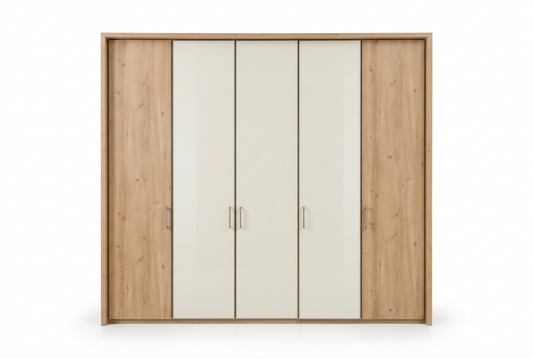 Apollo Bianco Oak and Champagne 5 Door Wardrobe front view