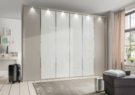 Apollo Pebble Grey and White Large 6 Door Wardrobe styled in a modern room
