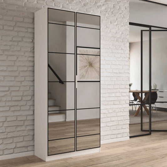 Ashworth Alpine White 2 Door Mirrored Hall Cupboard - Styled in a Bedroom