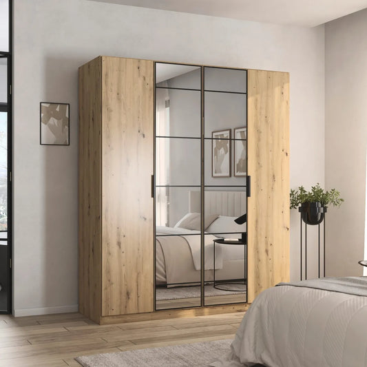 Ashworth Artisan Oak 181cm 4 Door Hinged Wardrobe - Styled in a Bedroom