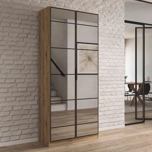 Ashworth Artisan Oak 2 Door Mirrored Hall Cupboard - Styled in a Bedroom