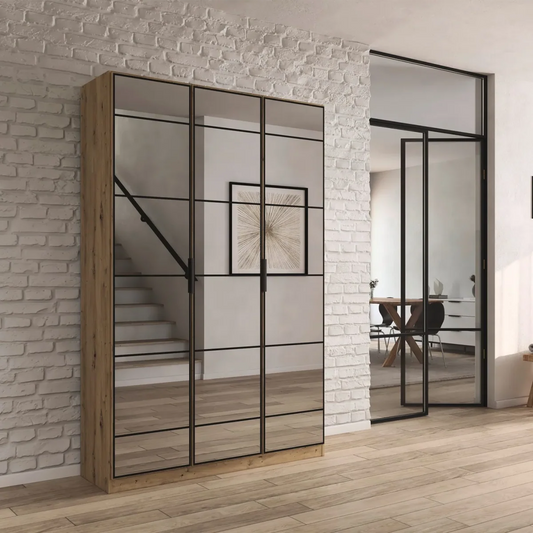 Ashworth Artisan Oak 3 Door Mirrored Hall Cupboard W136cm - Styled in a Living Room