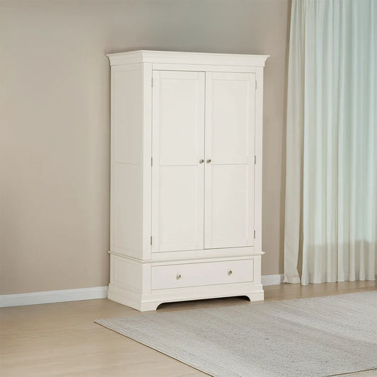 Bordeaux Ivory Double Gents Wardrobe with Drawer – classic design, dovetail drawer & premium finish. Matching bedroom furniture available. Free UK delivery.