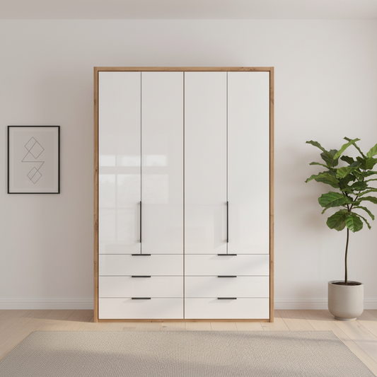 Saka combi wardrobe with glass drawers and bi-fold doors