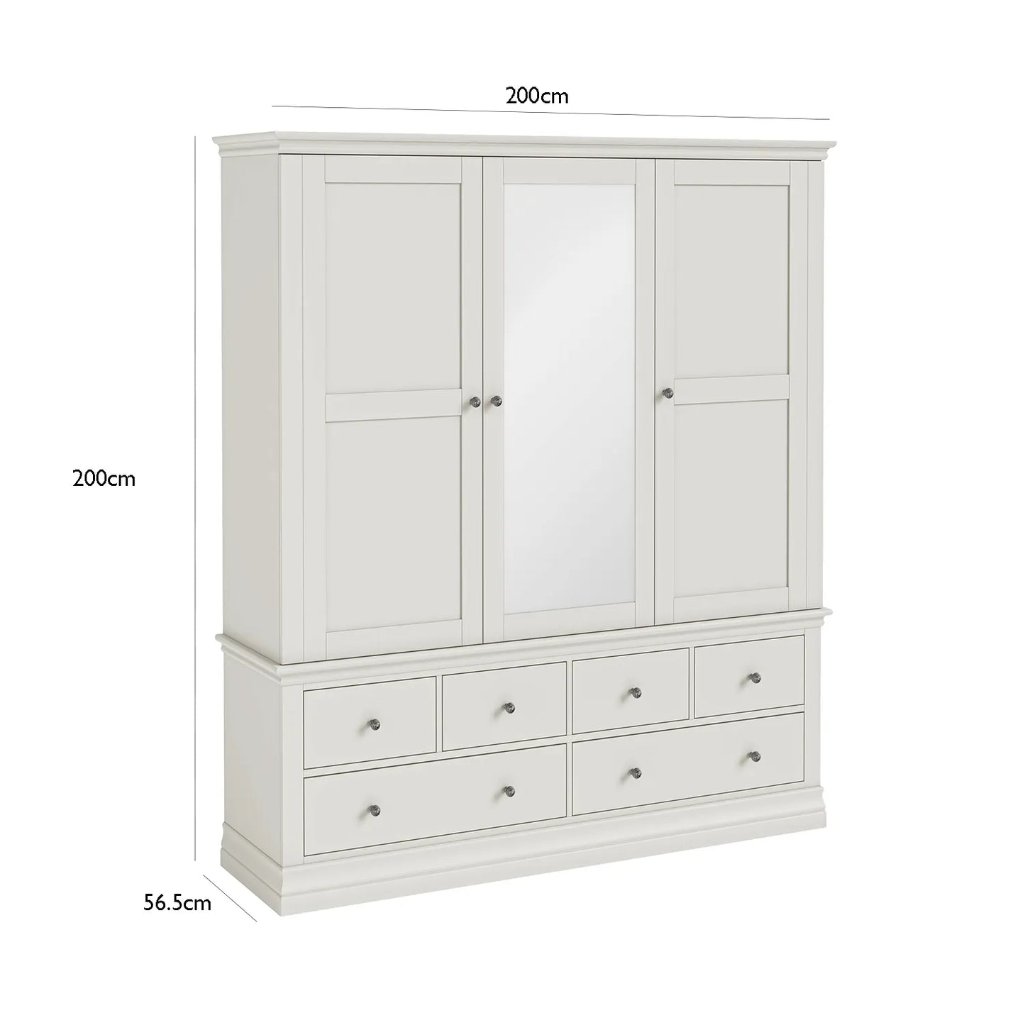 White wardrobe with dimensions on a white background