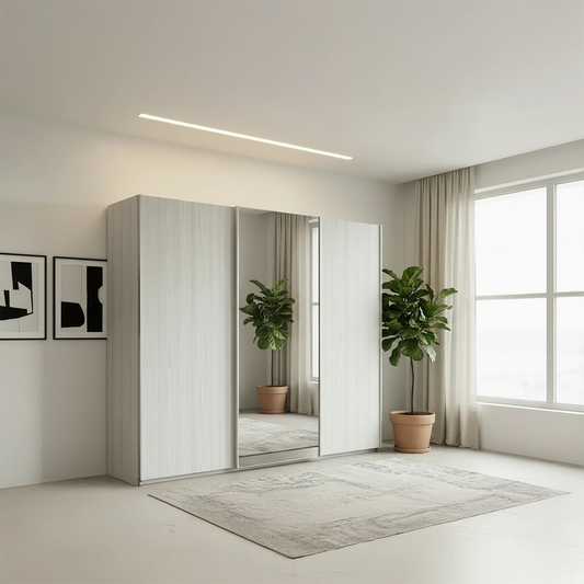 Wiemann Brixton Polar Larch 3 Door Sliding Wardrobe With Mirror - Width 25cm or 300cm