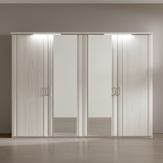 Wiemann Mainau 4 Door Hinged Wardrobe in Polar Larch Colour with Mirror