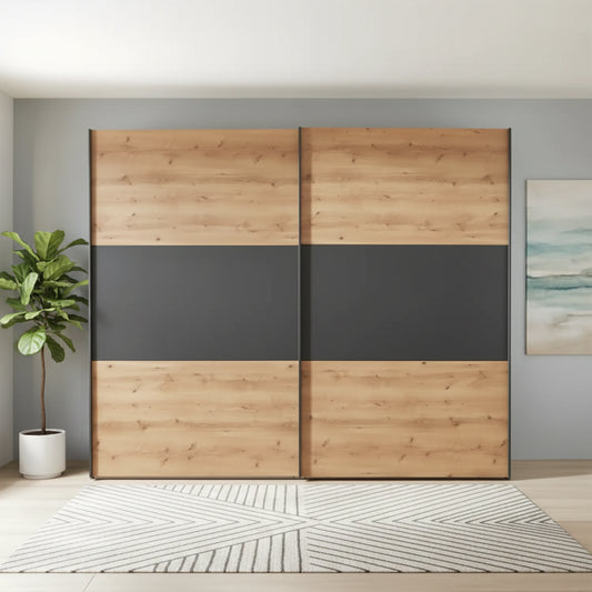 Corfu Bianco Oak & Graphite Sliding Door Wardrobe