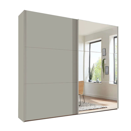 Modern Wiemann Corfu Pebble Grey and Mirror Sliding Door Wardrobe