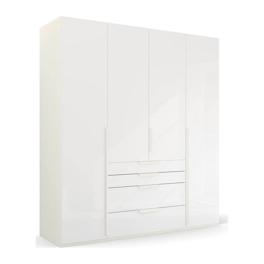 Frans 200cm Glass 4 Door Wardrobe with Drawers in White