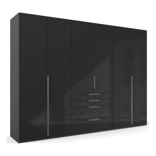 Frans 300cm 6 Door Wardrobe With Drawers in Basalt Glass