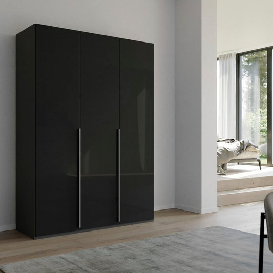 Rauch Frans 151cm 3 Door Wardrobe in Graphite Glass - Styled in a Bedroom