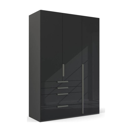 Frans 151cm Glass 3 Door Wardrobe With Drawers in Basalt Glass
