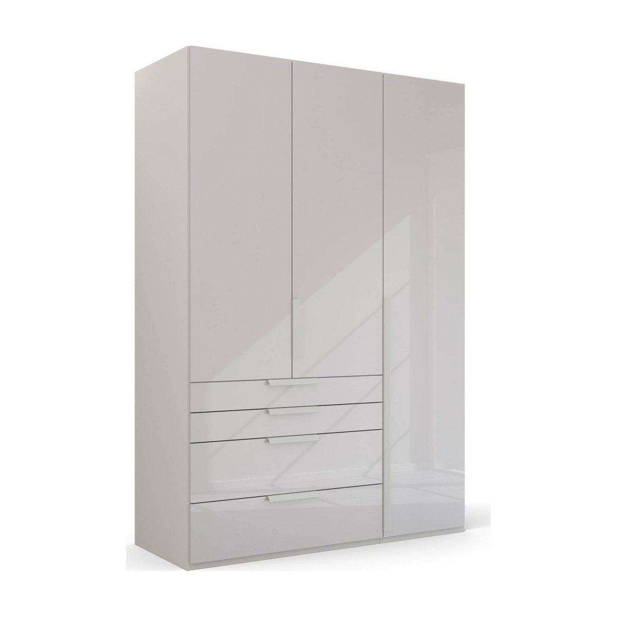 Frans 151cm Glass 3 Door Wardrobe With Drawers in Silk Grey