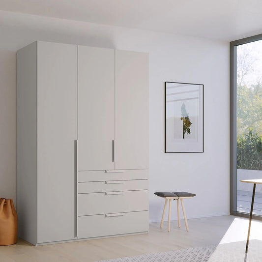 Frans 151cm Decor 3 Door Wardrobe With Drawers in Silk Grey - Styled in a Bedroom