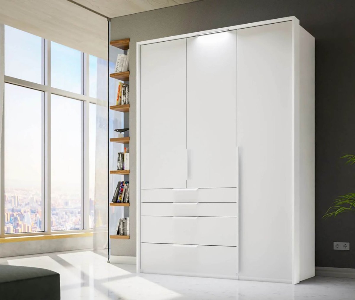 Frans 151cm Decor 3 Door Wardrobe With Drawers in White - Passepartout Frame with Lights