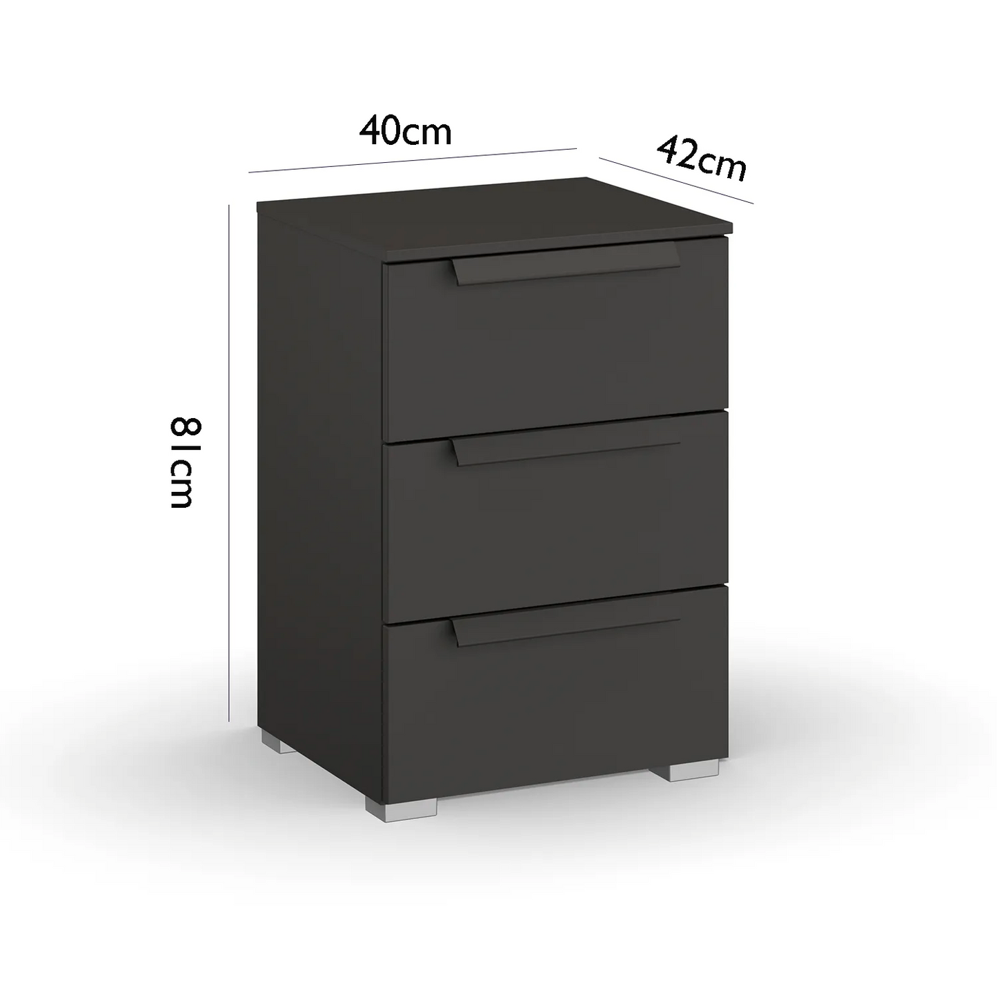 Rauch Frans 3 Drawer Glass Beside Table - Dimensions