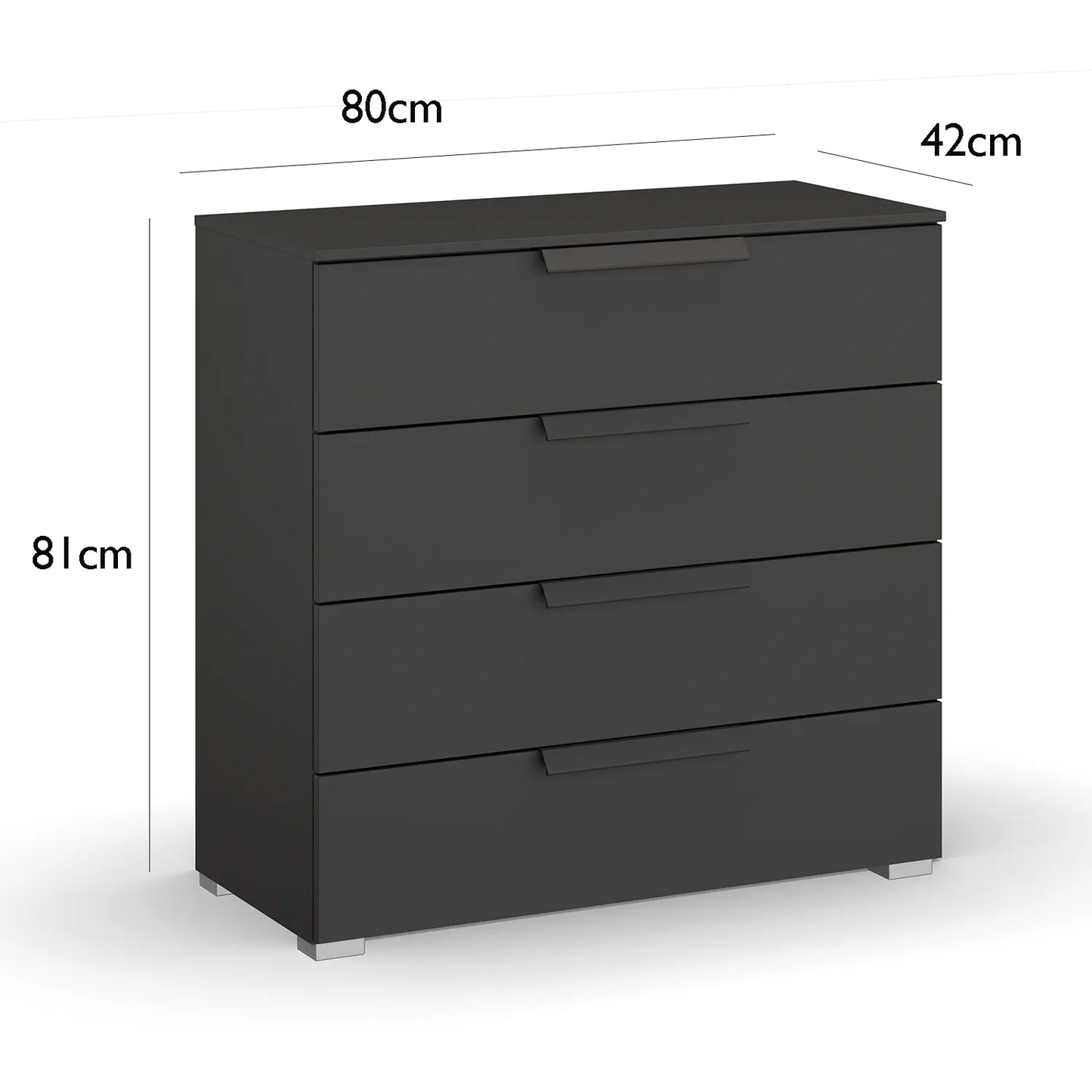 Rauch Frans 4 Drawer Glass Wide Chest - 80CM - Dimensions