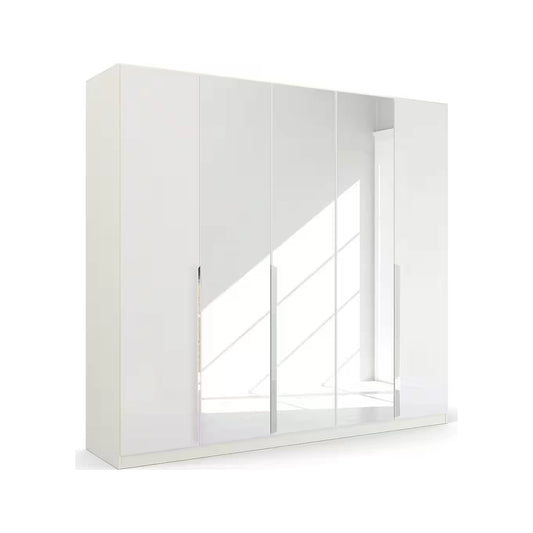 Rauch Glamour 5 Door White High Gloss Wardrobe with Mirror - W226 CM