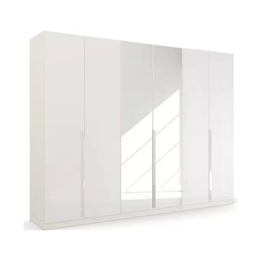Rauch Glamour 6 Door White High Gloss Wardrobe with Mirror - W271 CM