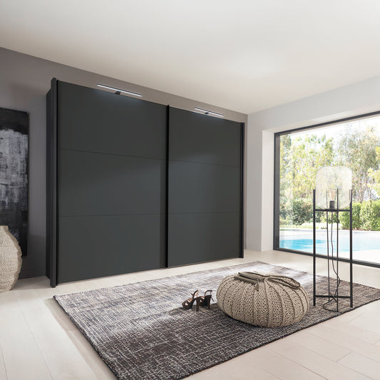 Halver Graphite 2 Door Sliding Wardrobe Styled in Bedroom