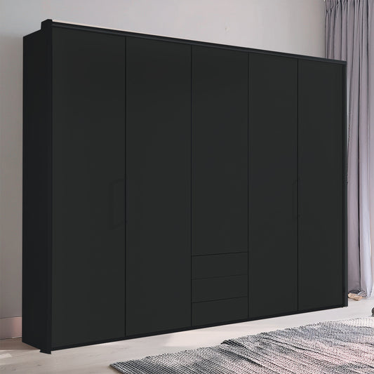 Halver Graphite 5 Door Wardrobe with Drawers (W250cm) - Styled in Bedroom