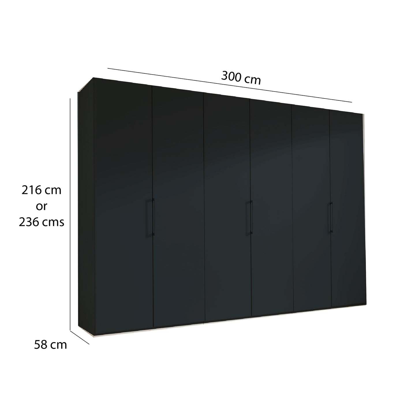 Halver Graphite 6 Door Hinged Wardrobe (W300cm) - Dimensions