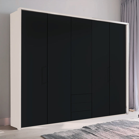 Halver Graphite & White 5 Door Wardrobe with Drawers (W250cm) - Styled in Bedroom