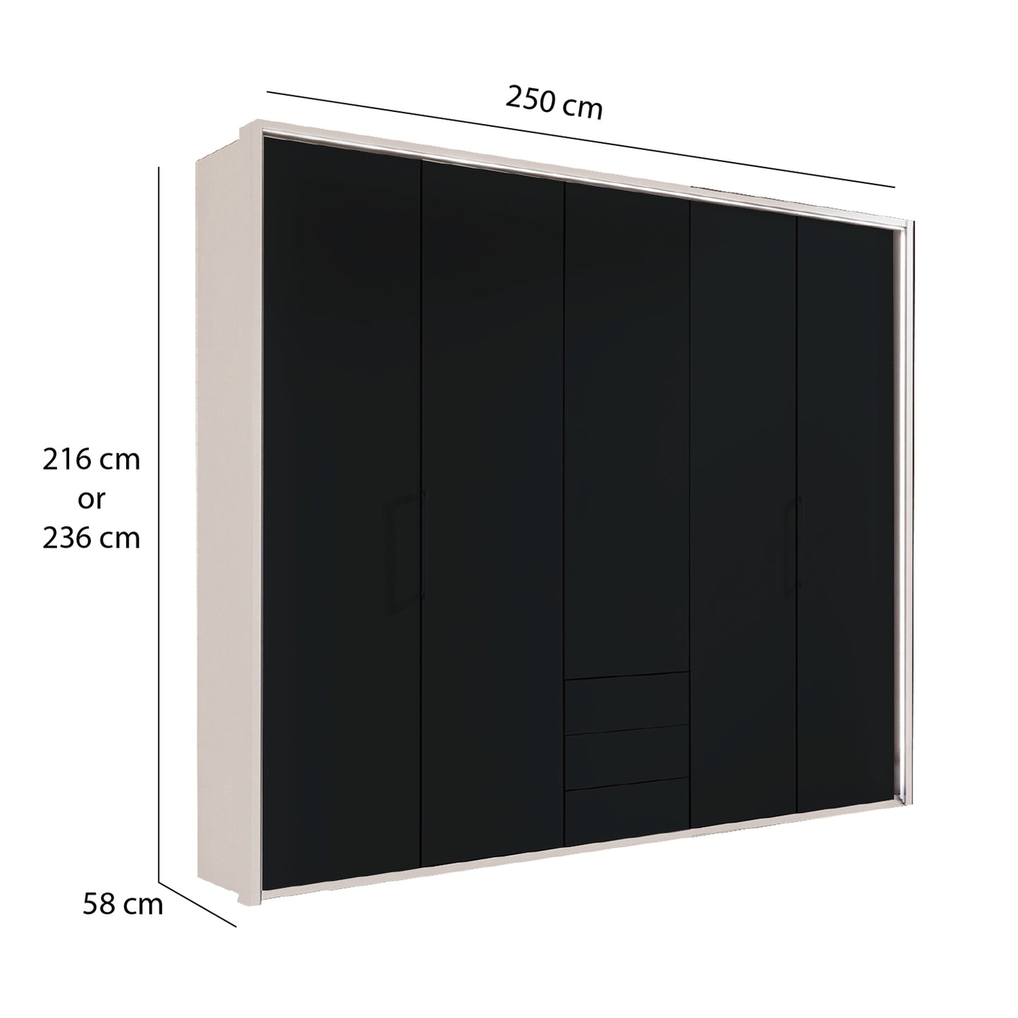 Halver Graphite & White 5 Door Wardrobe with Drawers (W250cm) - Dimensions