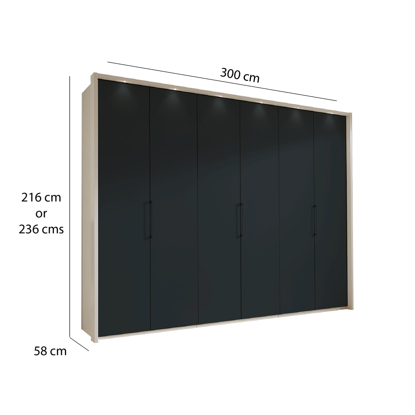 Halver Graphite & White 6 Door Hinged Wardrobe (W300cm) - Dimensions