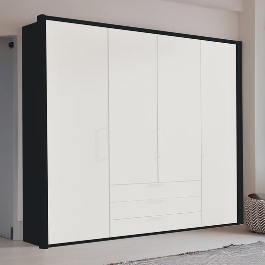 Glasgow Graphite & White 4 Door Wardrobe with Drawers (W200cm) - Styled in Bedroom
