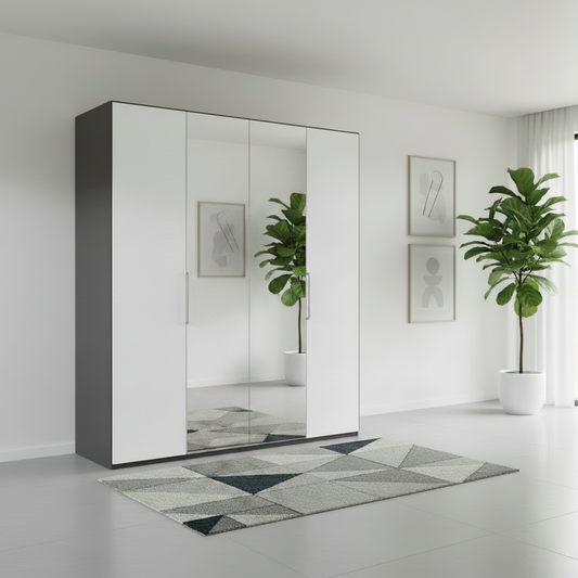 Halver Graphite & White 4 Door Hinged Wardrobe (W200cm)