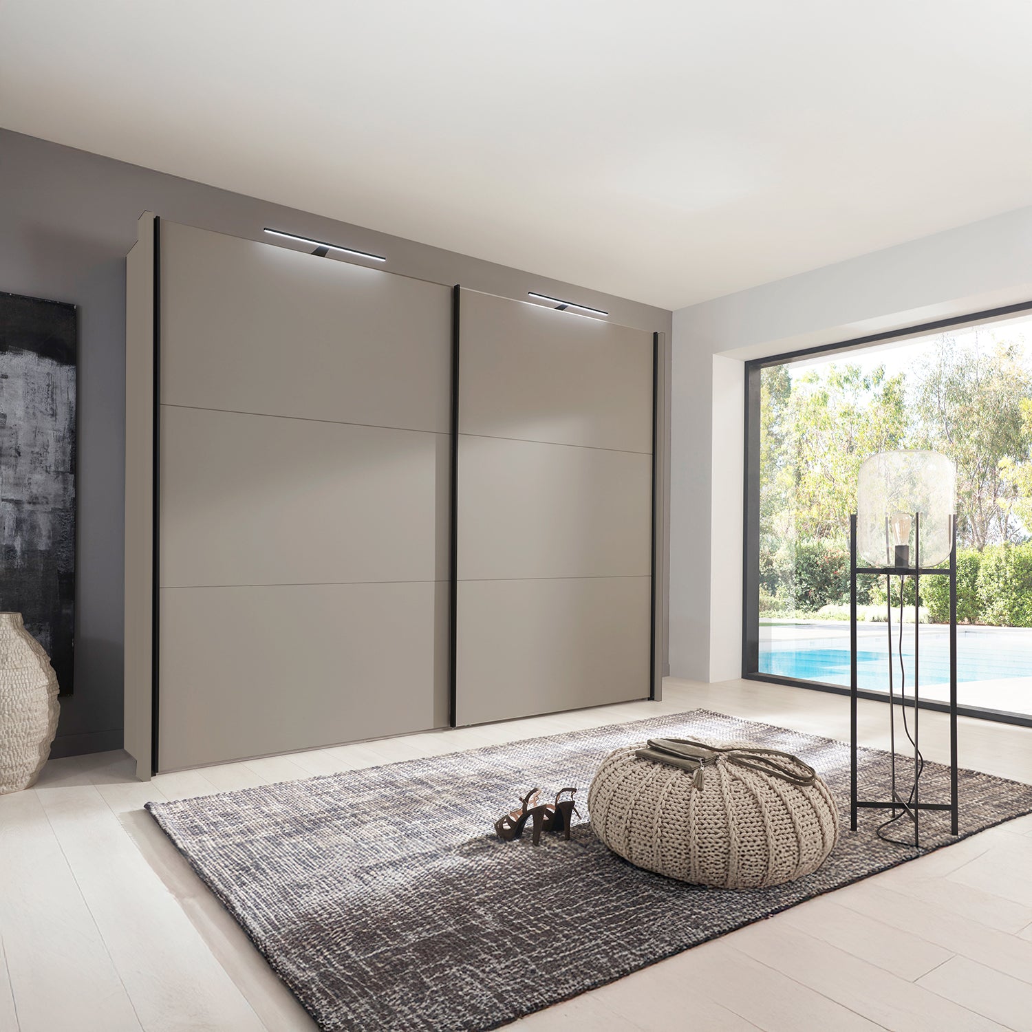 Halver Pebble Grey 2 Door Sliding Wardrobe - Styled in Room