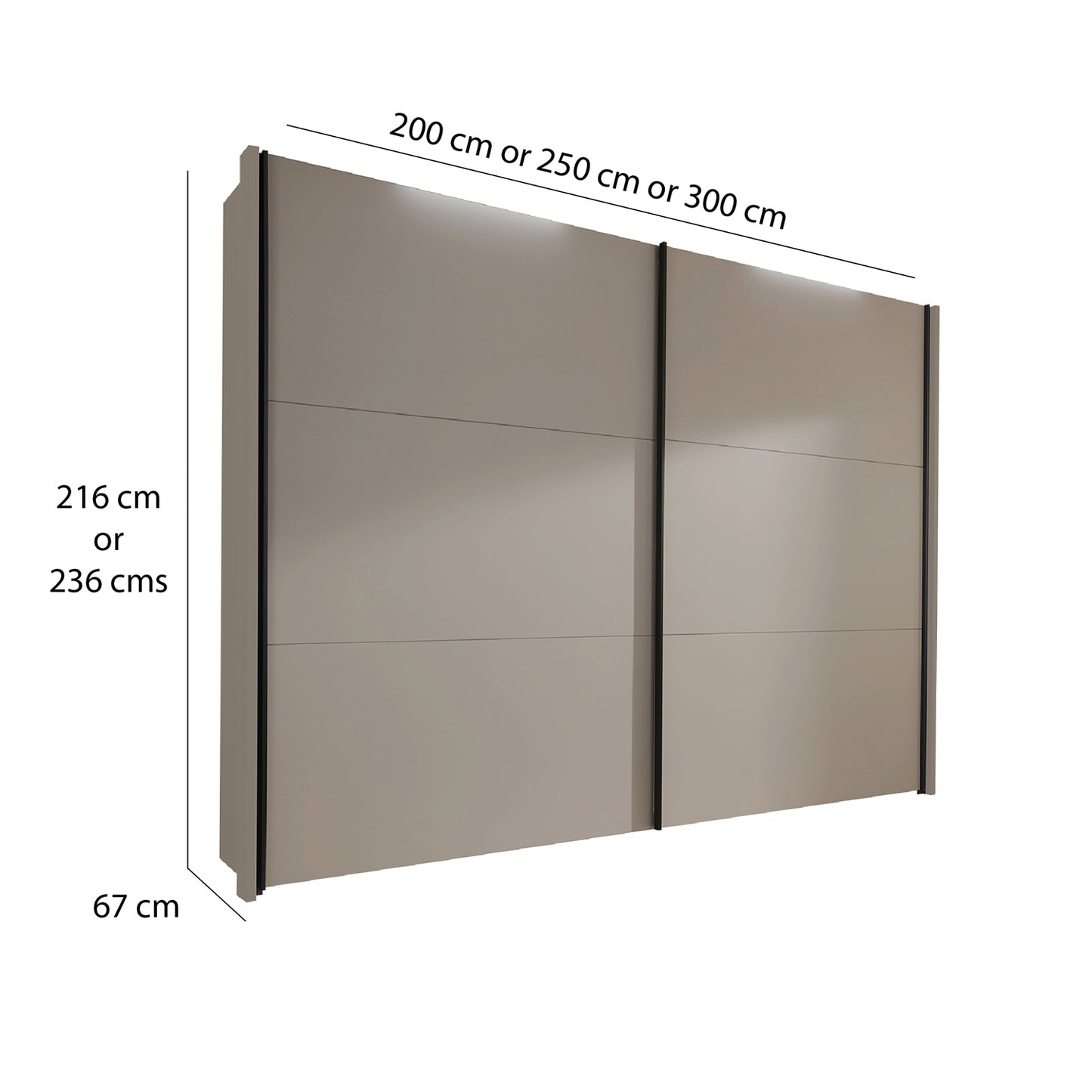 Halver Pebble Grey 2 Door Sliding Wardrobe - Dimensions