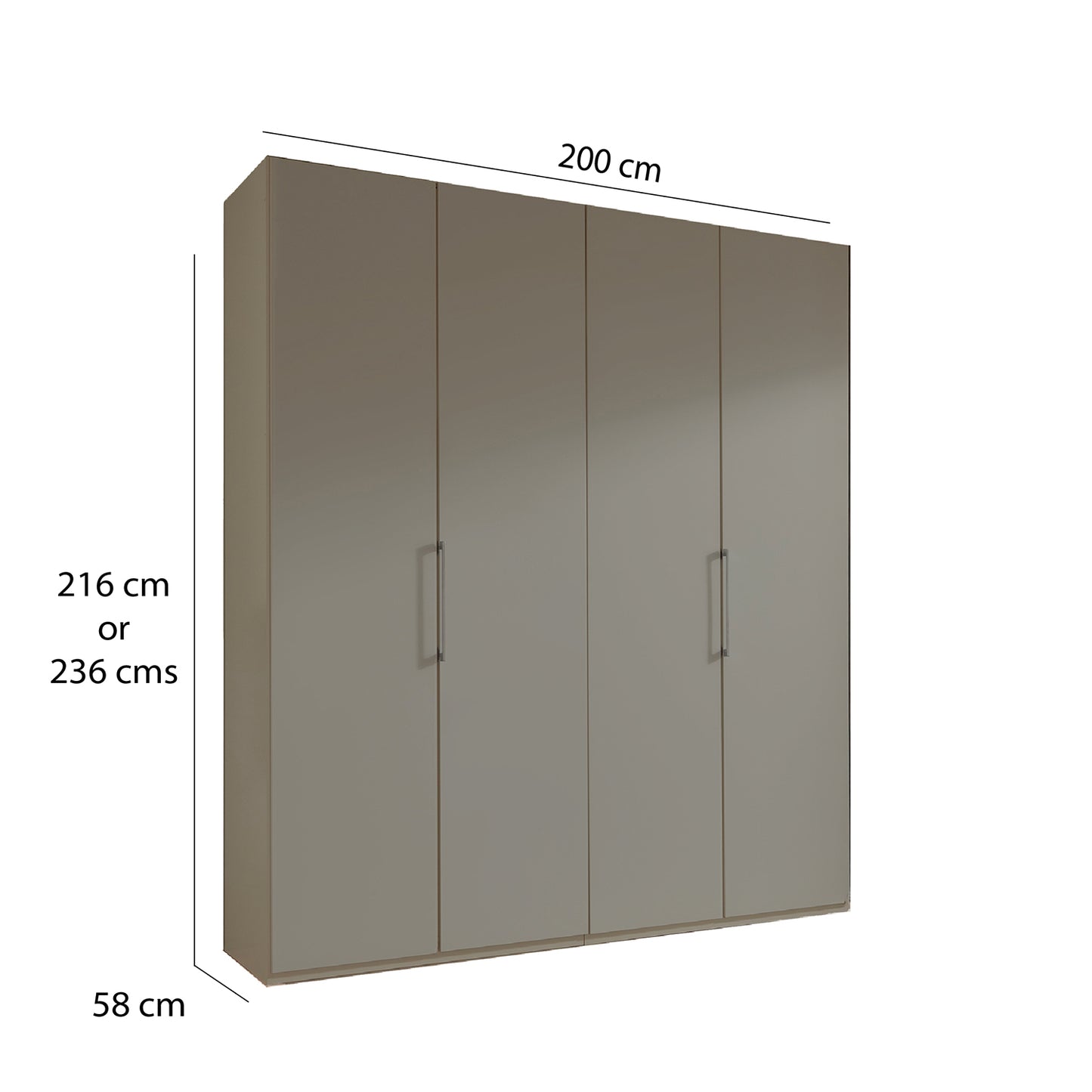 Halver Pebble Grey 4 Door Hinged Wardrobe (W200cm) - Dimensions